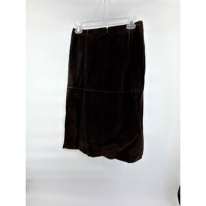 Classiques Entier Brown Suede Leather Midi Skirt Size 4 Paneled Contrast Stitch